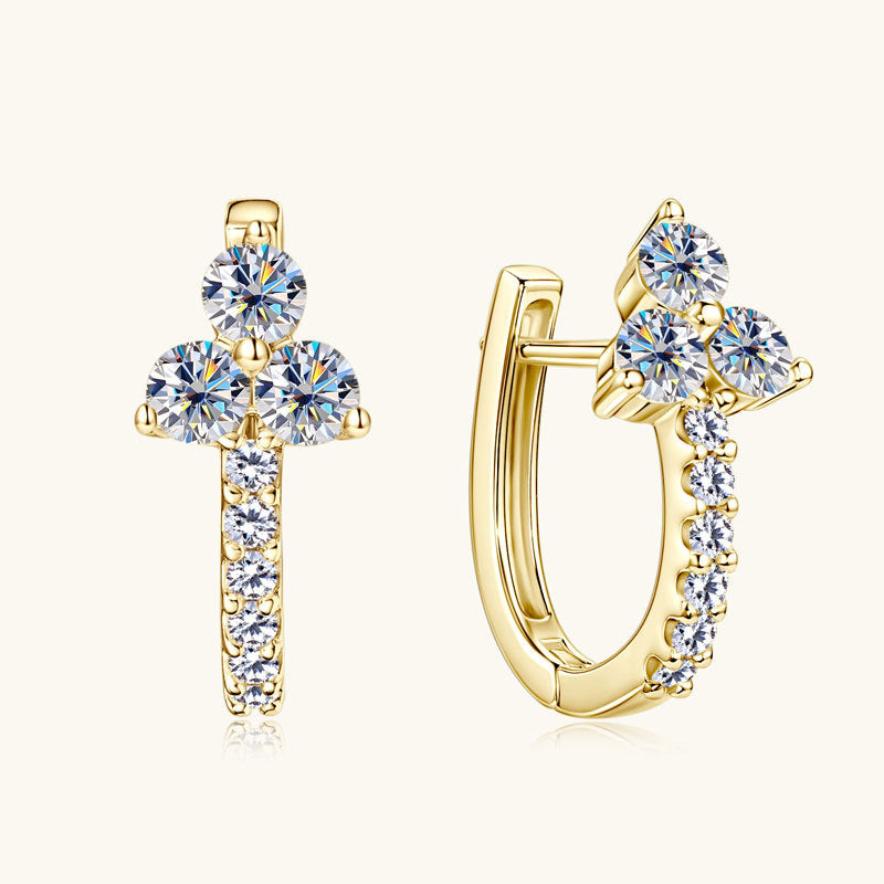 Front view of boho style moissanite drop earrings in sterling silver