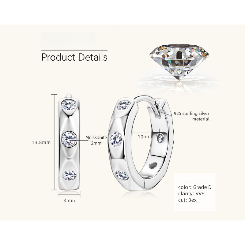 Detailed view of craftsmanship in moissanite sterling silver huggie earrings