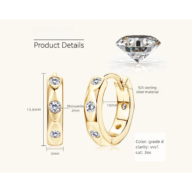 Fashion styling shot featuring moissanite sterling silver huggie earrings