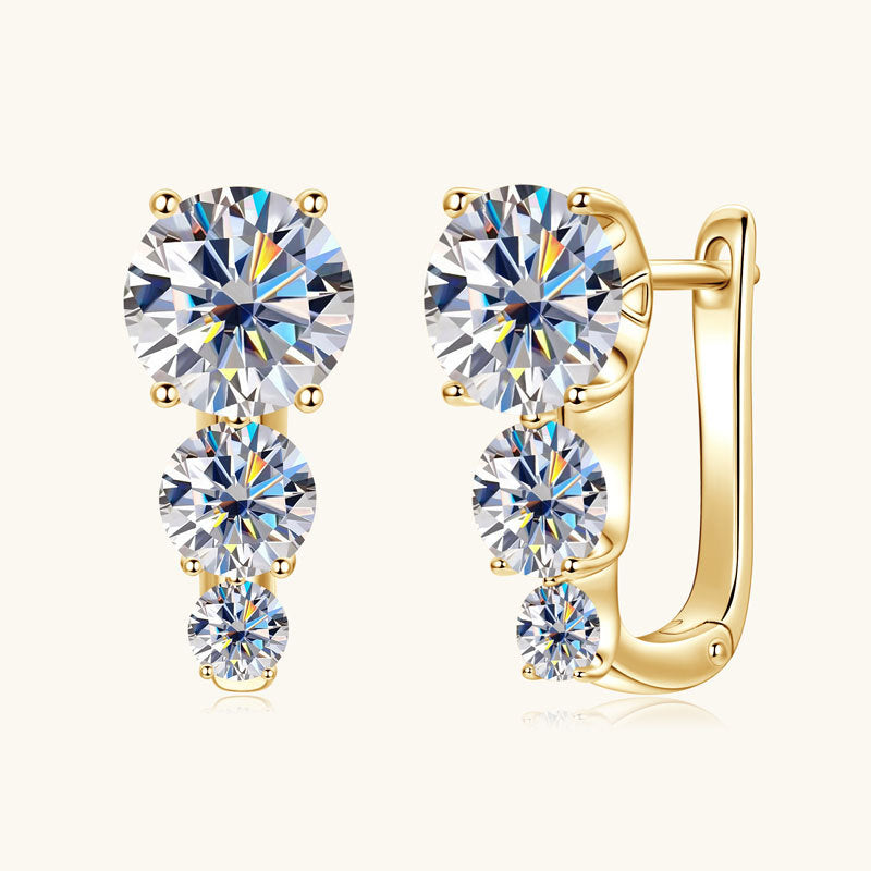 Front view of Luckinging Sterling Silver Moissanite Huggie Earrings