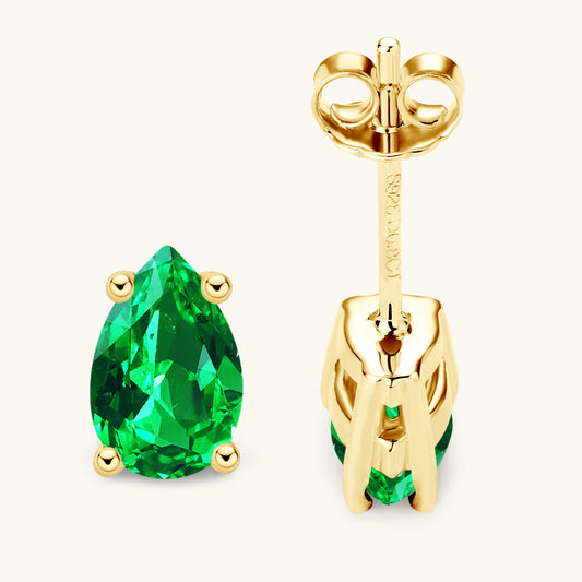 14K gold hoop earrings with emerald drops main product view