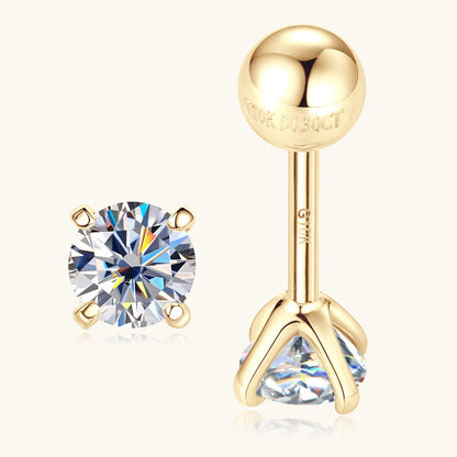 14K gold flower stud earrings with moissanite center stones front view showing intricate petal design