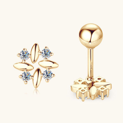 14K gold huggie earrings front view showing polished finish and round hoop design