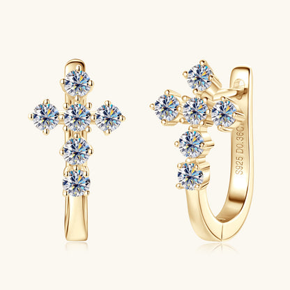 Sterling silver huggie earrings front view showing moissanite stone brilliance and polished finish