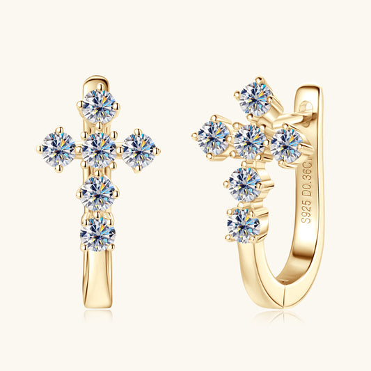 Sterling silver huggie earrings front view showing moissanite stone brilliance and polished finish