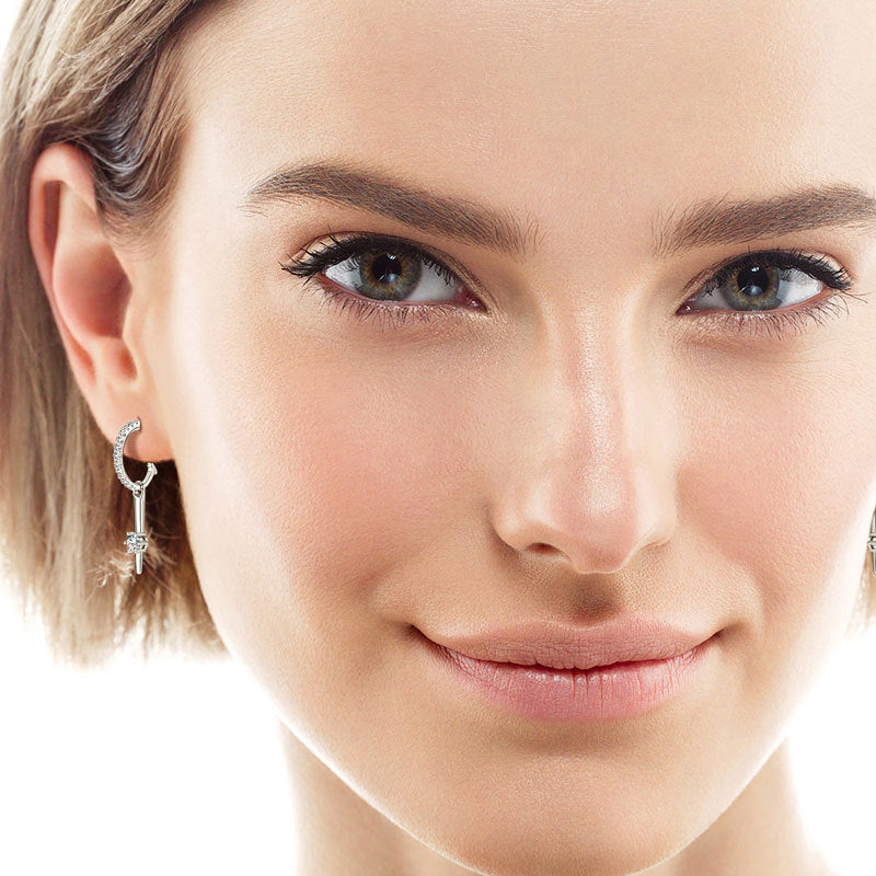 Moissanite C-Shaped Dangle Earrings