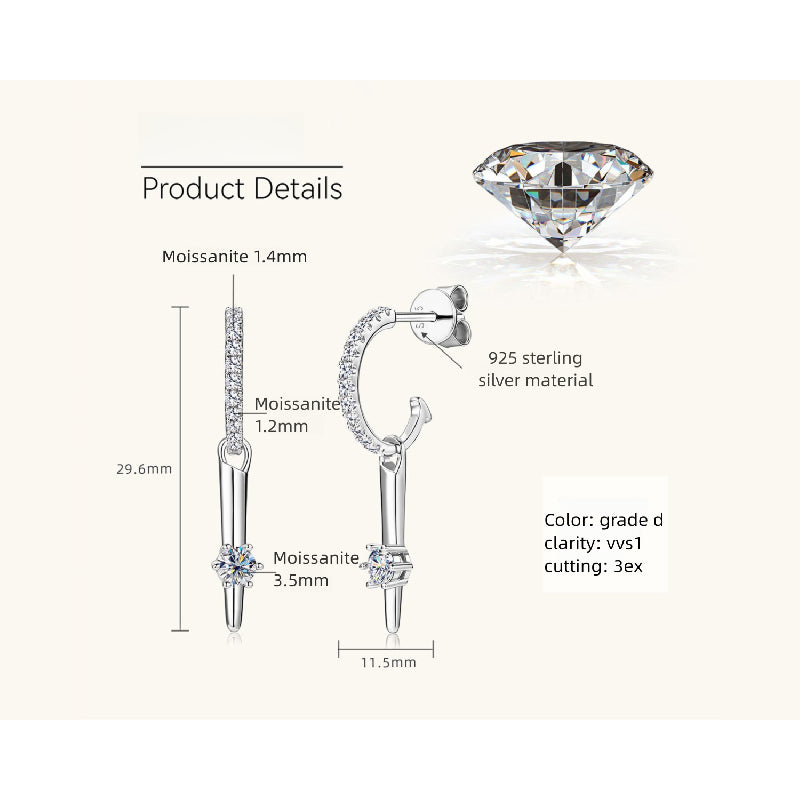 Moissanite C-Shaped Dangle Earrings