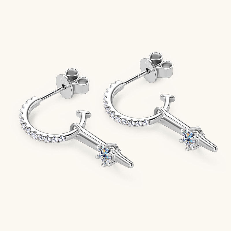 Moissanite C-Shaped Dangle Earrings