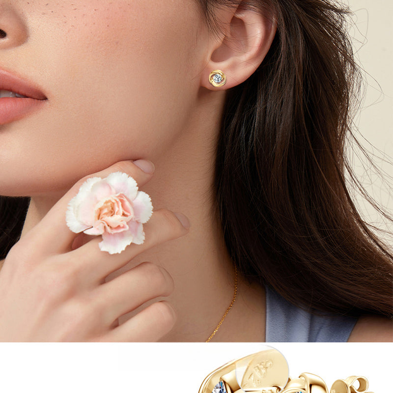 Elegant flower stud earring in sterling silver highlighting moissanite brilliance