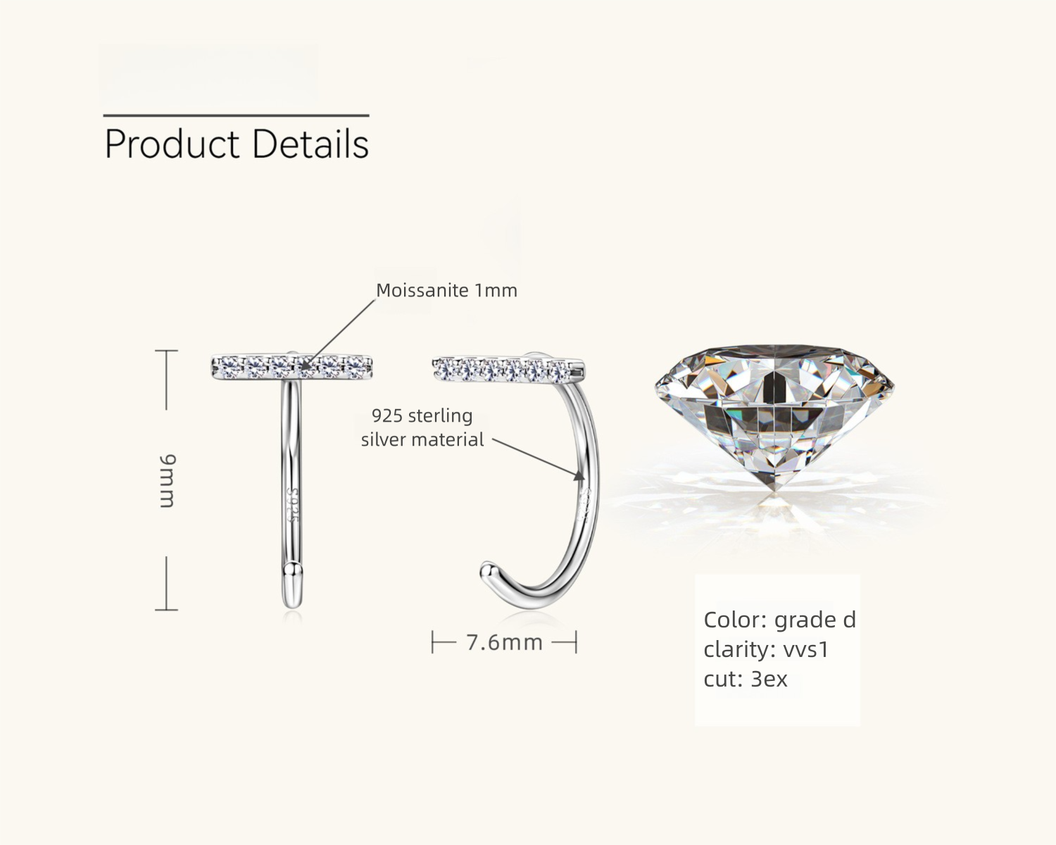 Luckinging Moissanite Silver Studs