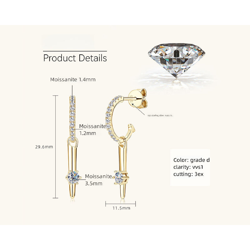 Moissanite C-Shaped Dangle Earrings