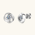 Front and back view of hypoallergenic silver flower stud with gem