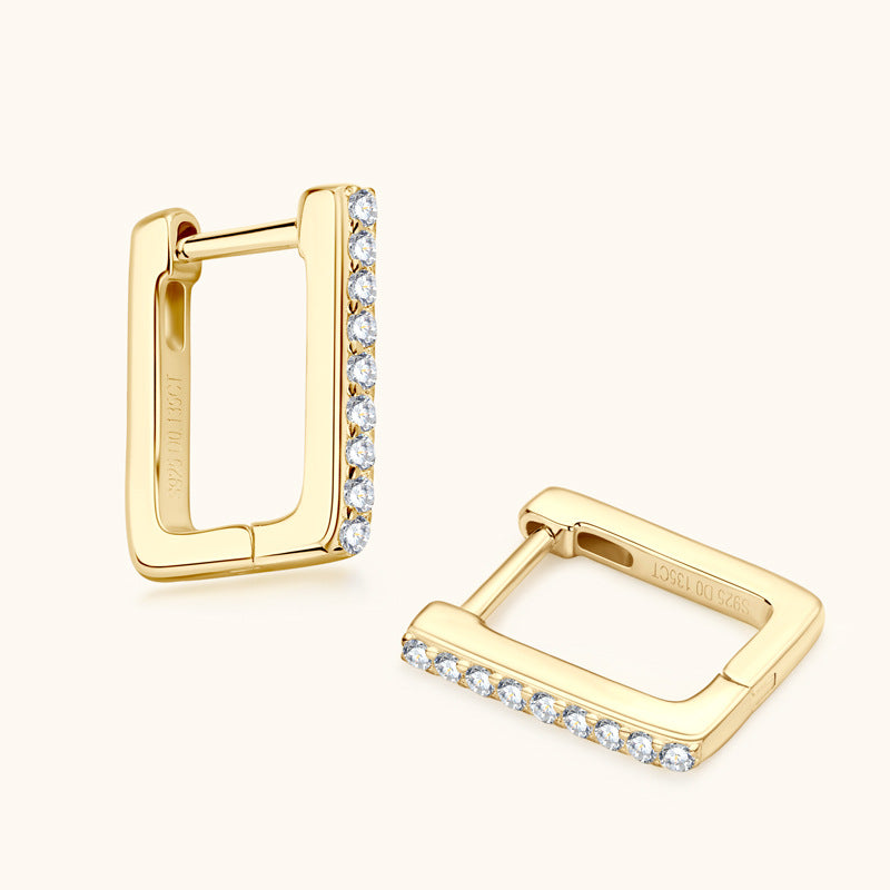 Square moissanite stud earrings on white background