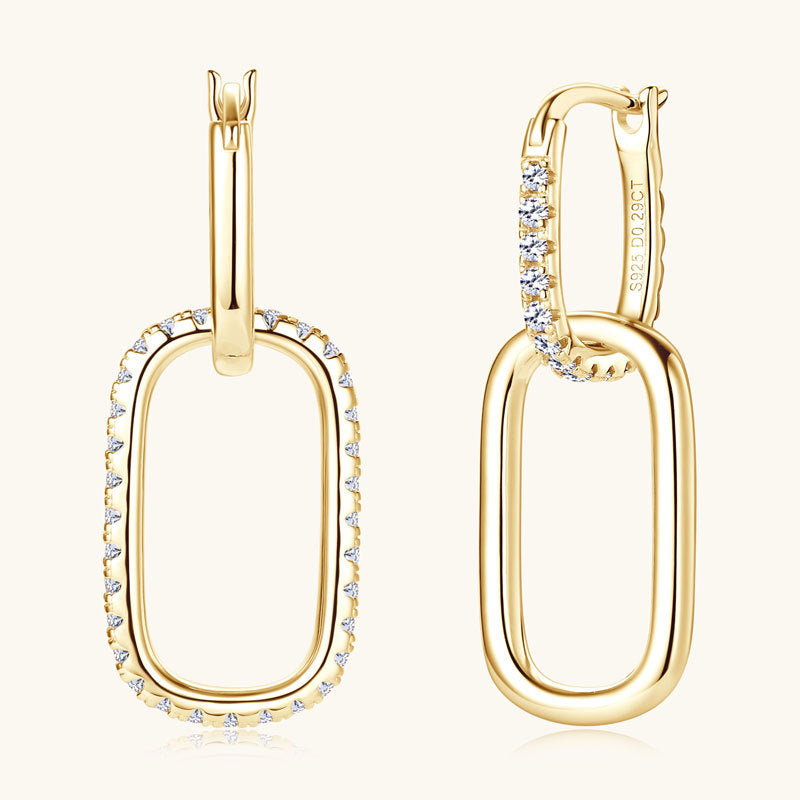 Close-up of Luckinging moissanite huggie hoop earrings showing stones and silver design