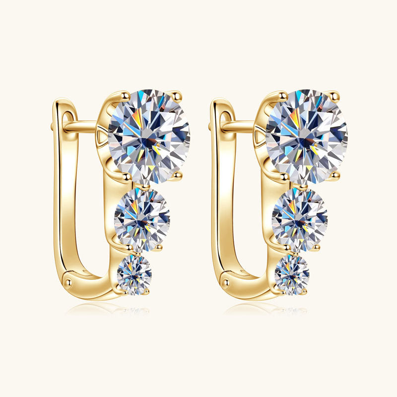 Close-up of Moissanite stone in huggie earring setting