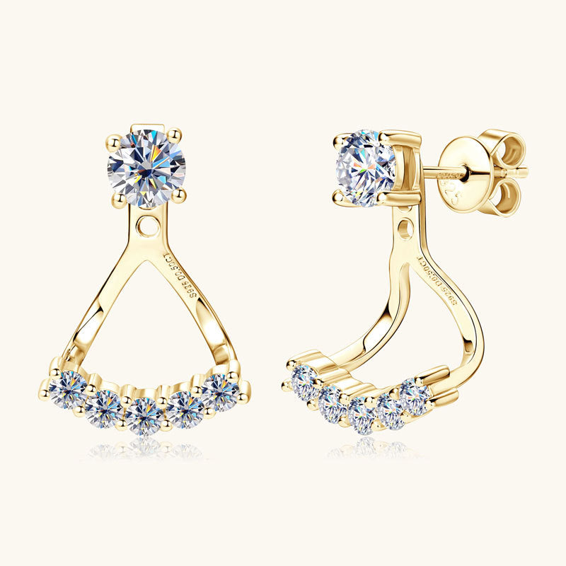Butterfly silver dangle earrings with moissanite stones close-up view