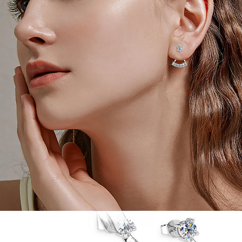 Front view of silver butterfly dangle earrings with crystal detail