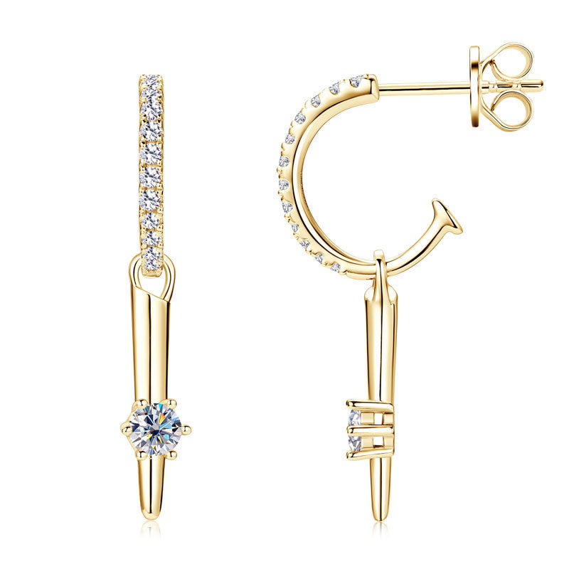 Moissanite C-Shaped Dangle Earrings