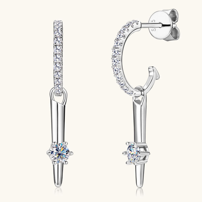 Moissanite C-Shaped Dangle Earrings