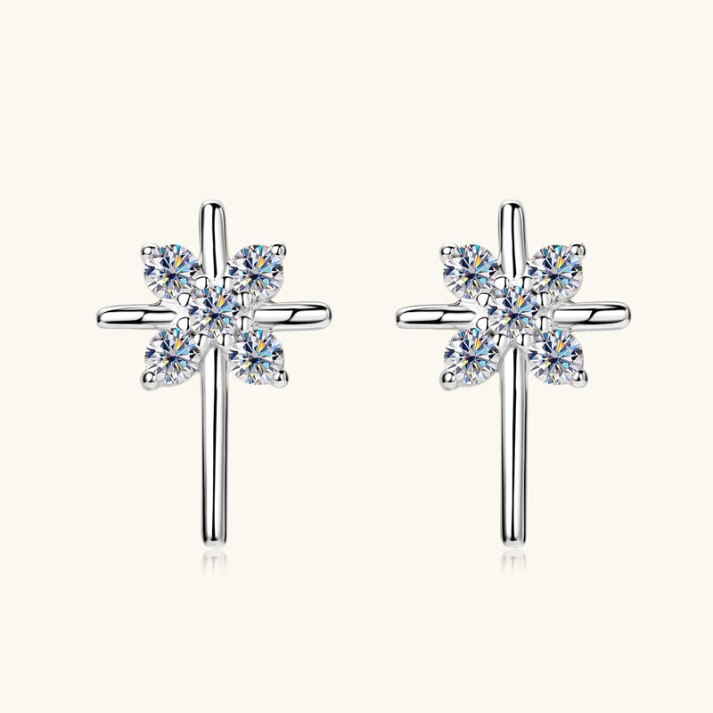Image of Luckinging Cross Stud Earrings reflecting light for brilliance