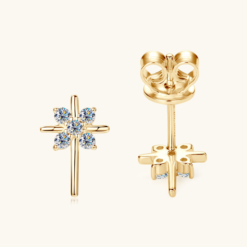 Profile view of Luckinging Cross Stud Earrings showing dimension