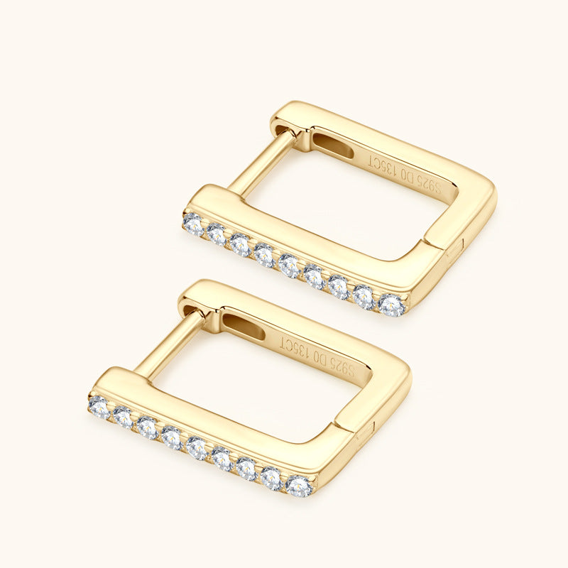 Side view of minimal square stud earrings