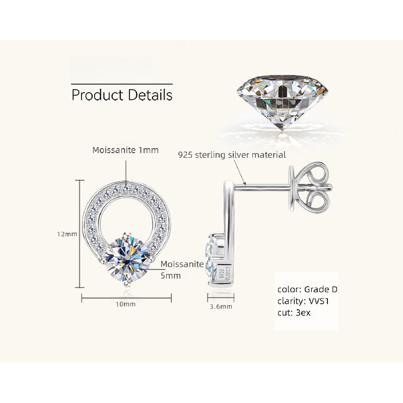 Silver Moissanite Stud Earrings