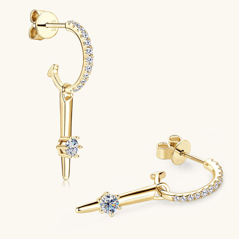 Moissanite C-Shaped Dangle Earrings