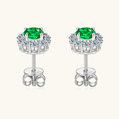 Woman wearing emerald star stud earrings lifestyle photo