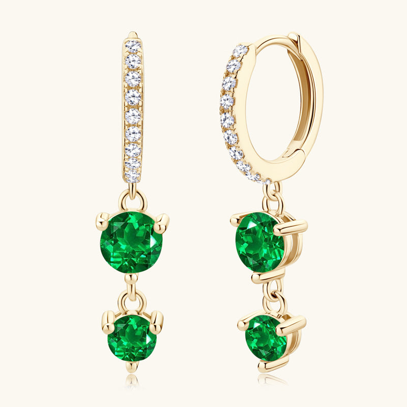Sterling silver emerald dangle earrings with cubic zirconia accents