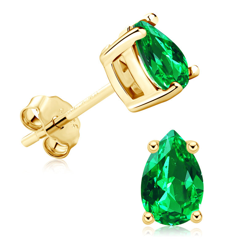 Sterling silver drop earrings with emerald and cubic zirconia