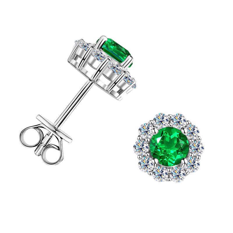 Elegant stud earring featuring cubic zirconia and emerald in detail