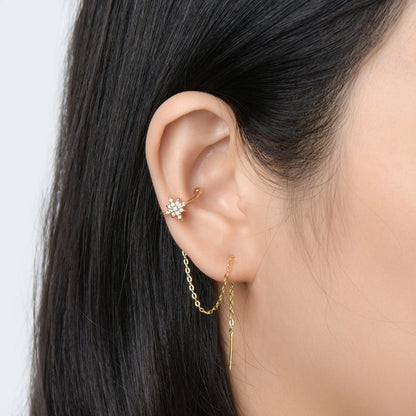 Woman wearing sterling silver moissanite flat back stud earrings professional style