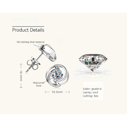 Comfort view of flat back silver stud earrings