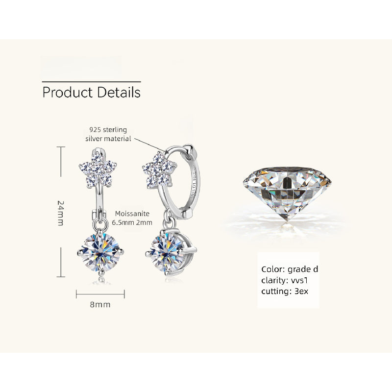 Elegant drop earring featuring silver and moissanite