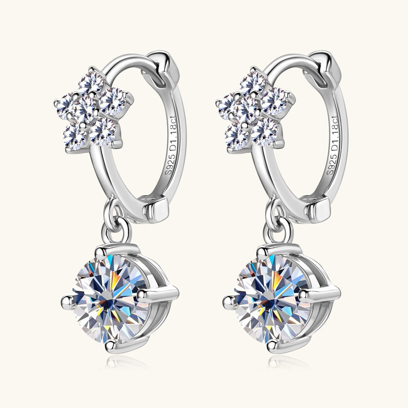 Detailed flower motif in sterling silver with moissanite