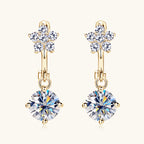 Sparkling moissanite center in floral silver earring