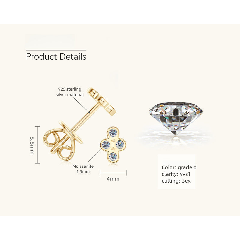 Four Round Moissanite Stud Earrings -  -  Luckinging