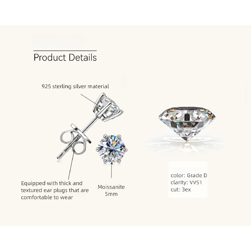Side view of flat back flower moissanite stud earring