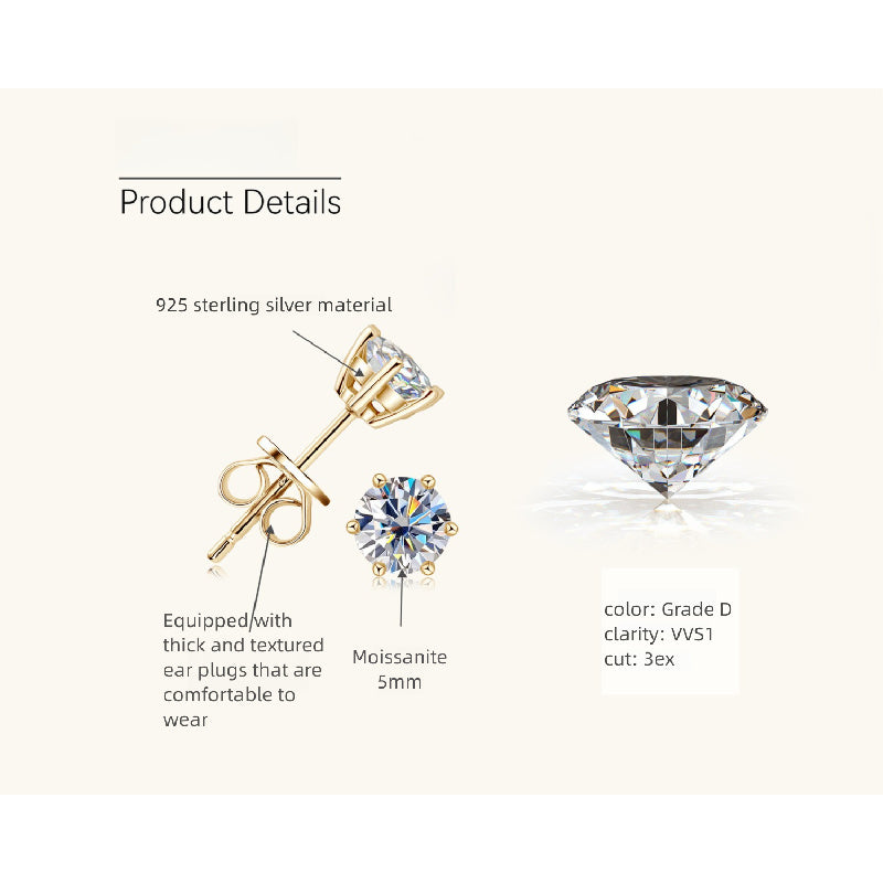 Detail of six-claw setting holding moissanite in flower stud