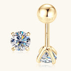 Gold flower stud earring with moissanite close up