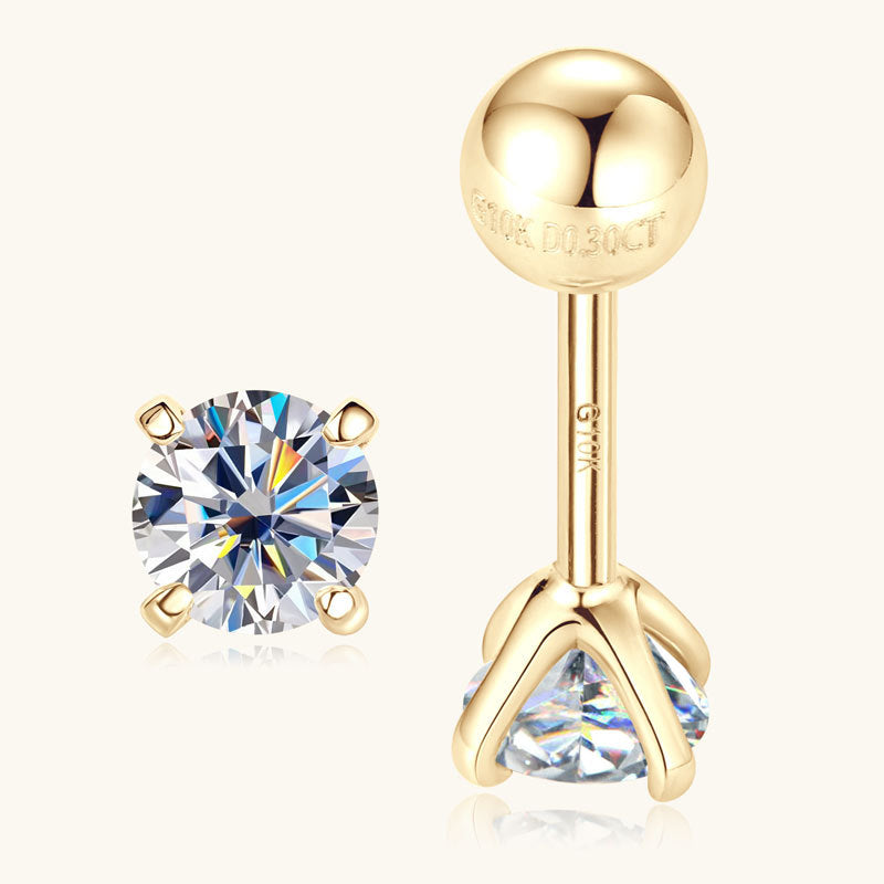 Gold flower stud earring with moissanite close up