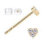 Small gold heart stud earrings with brilliant stones