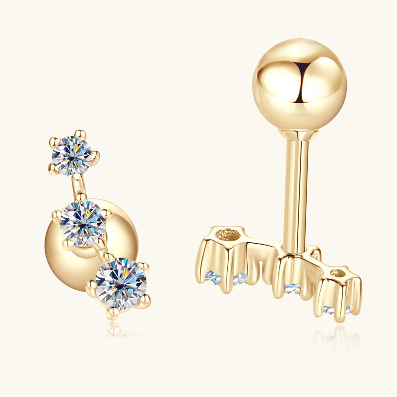 Front view of Luckinging gold star stud earrings with moissanite stones