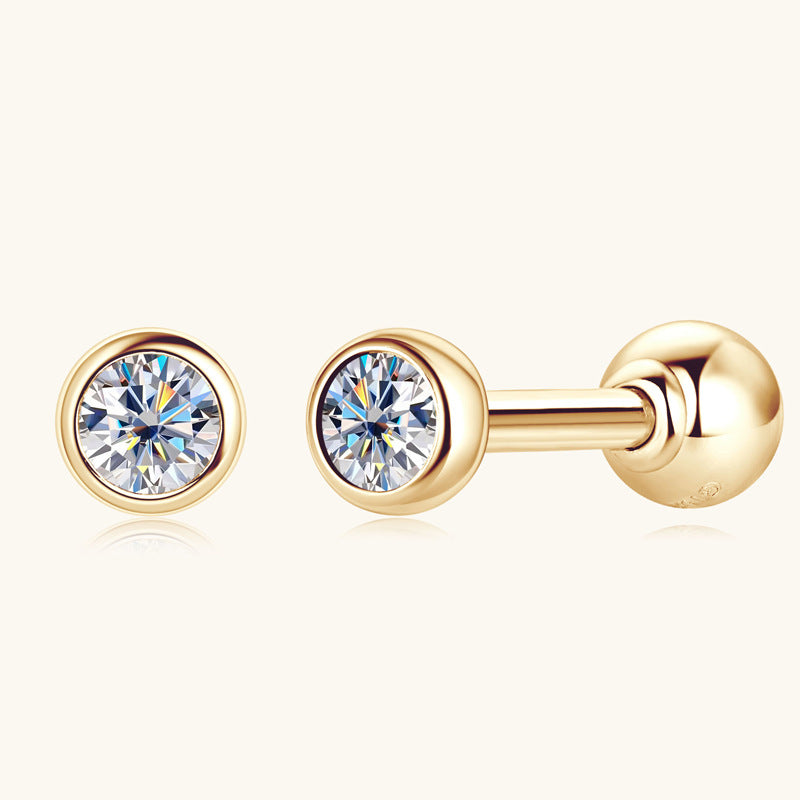 10K Gold teardrop moissanite stud earring closeup on white background