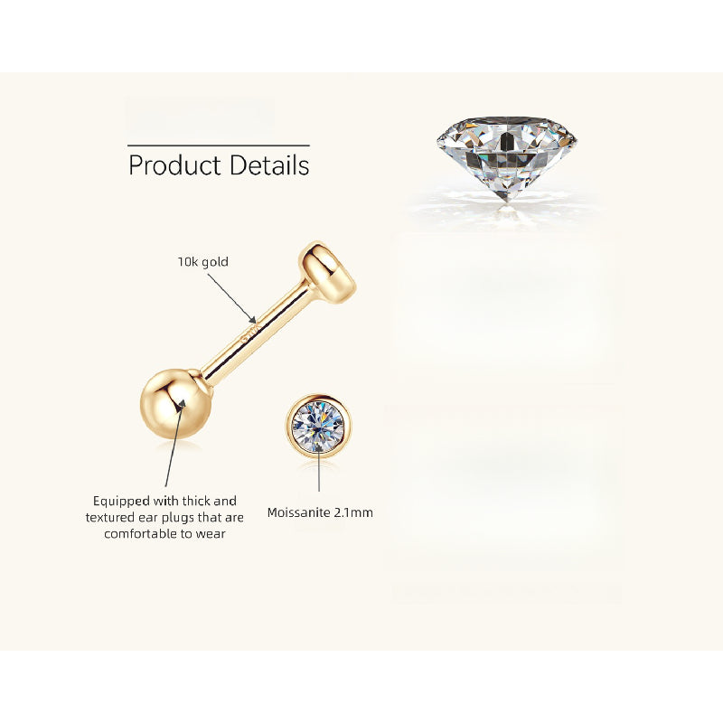 Flat back gold stud earring with sparkling teardrop moissanite