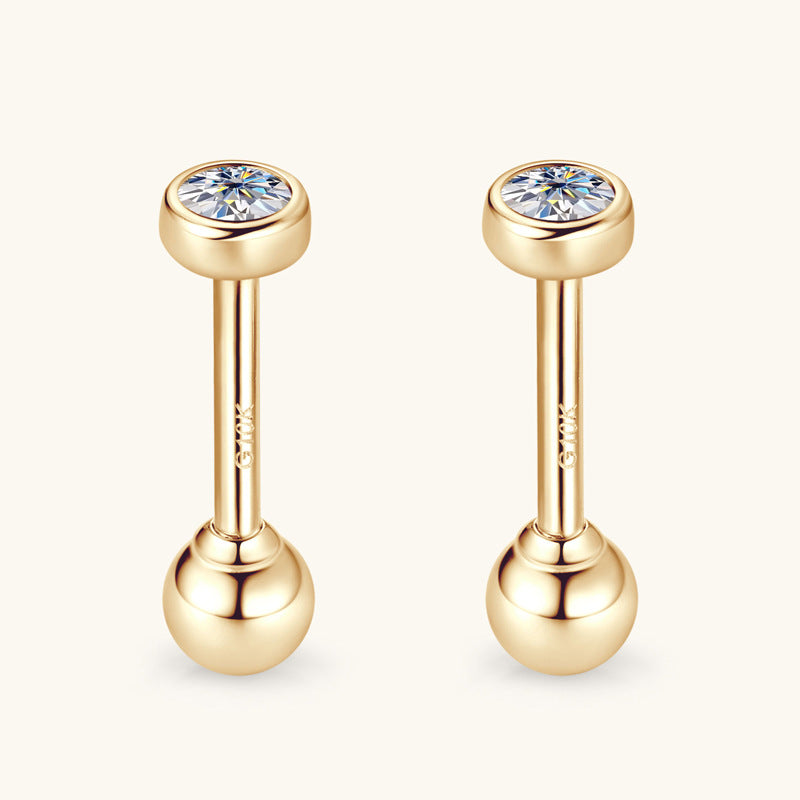 10K Gold stud earring showcasing a brilliant teardrop moissanite
