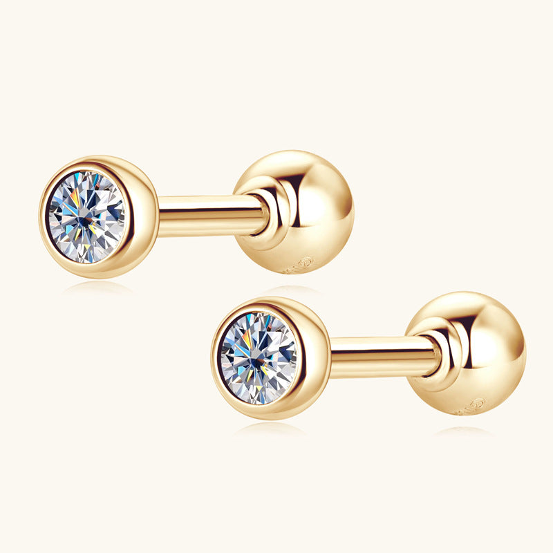 Hypoallergenic gold earring with a single teardrop moissanite stone