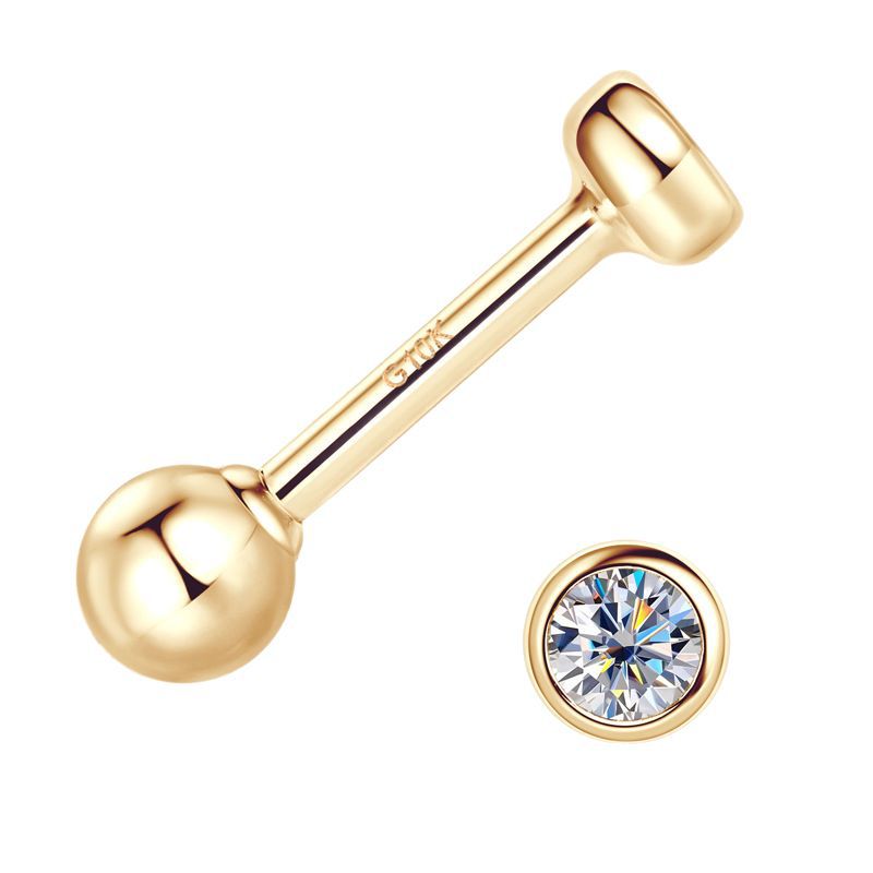 Delicate gold teardrop stud earring with premium moissanite gem