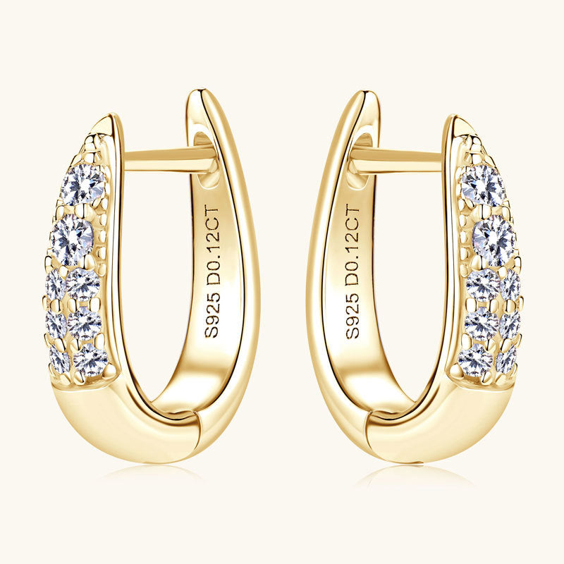 Front view of Luckinging huggie earrings with moissanite inlay